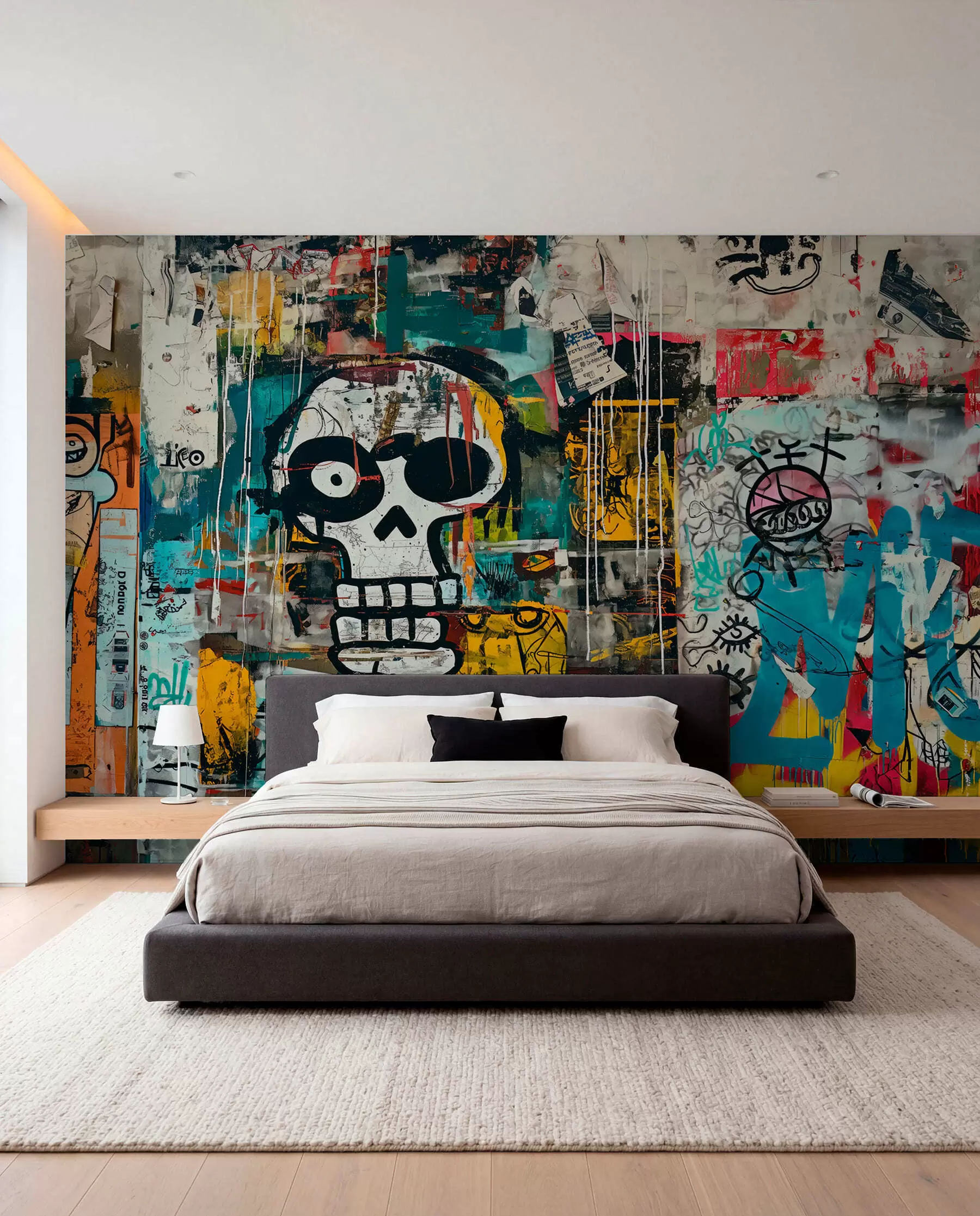 Papier peint Graffitis colorés dans le style Basquiat w01187