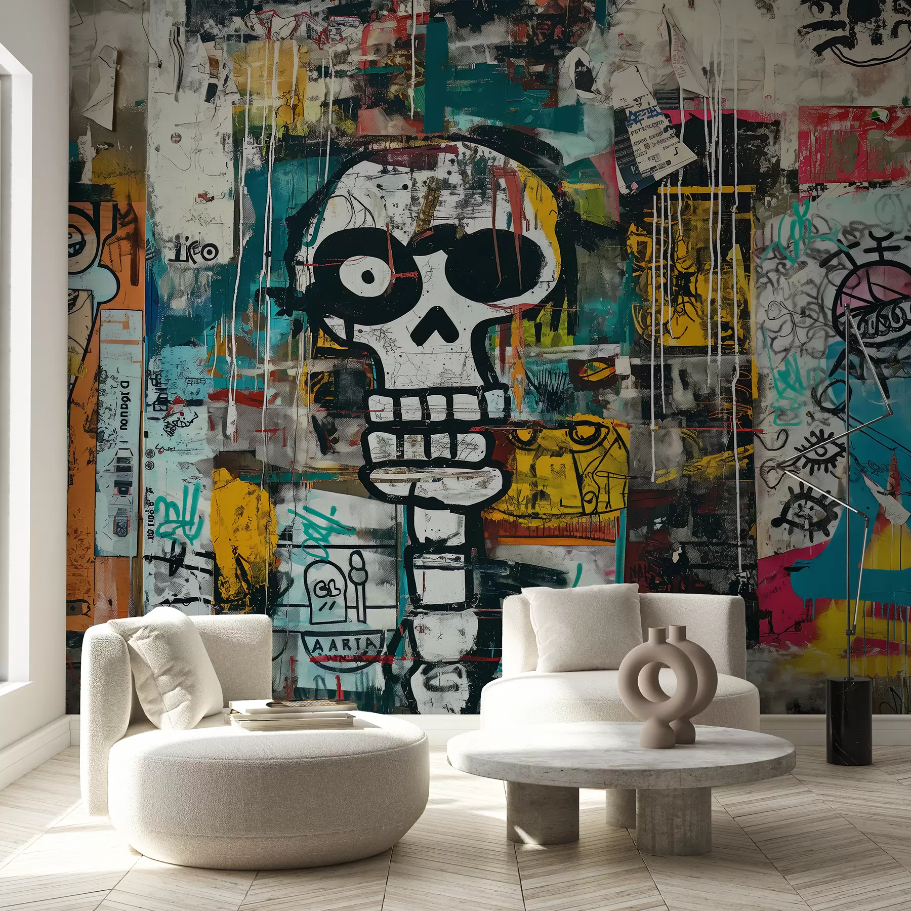 Papier peint Graffitis colorés dans le style Basquiat w01187