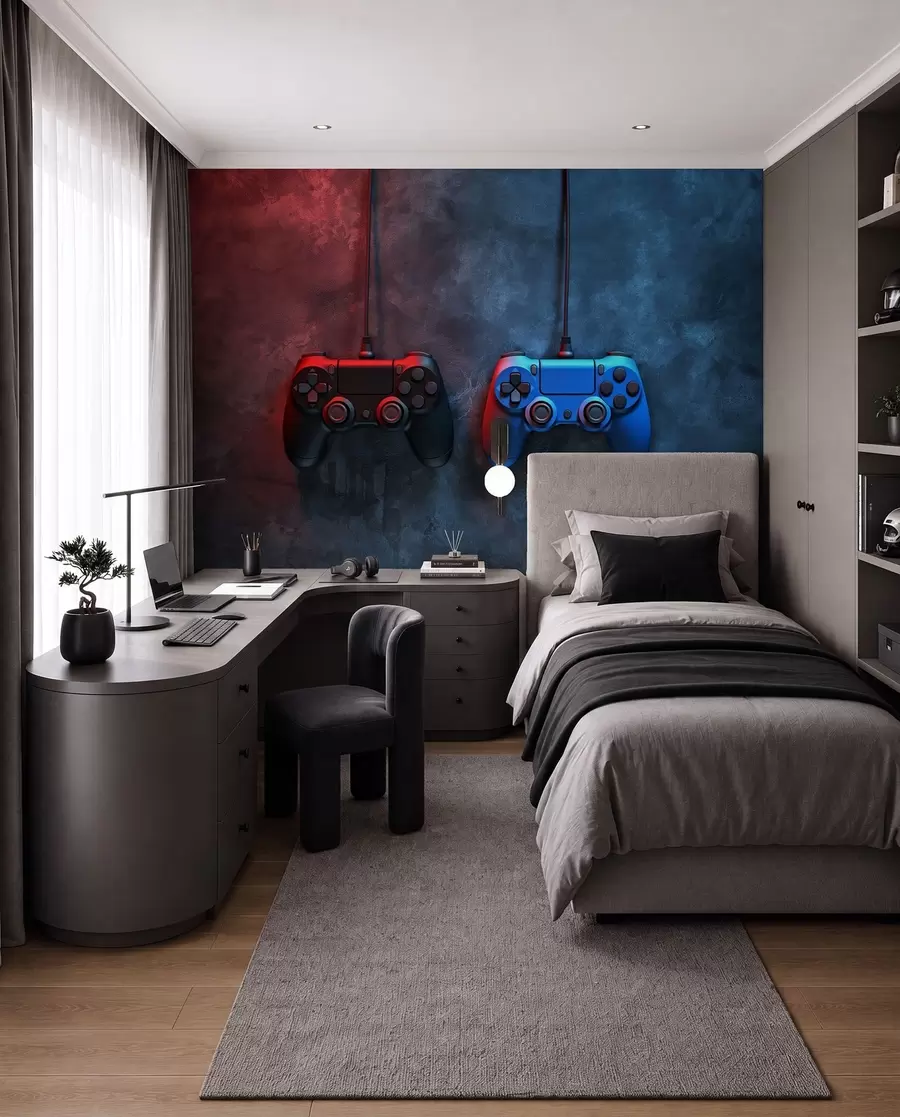 Papier peint DualShock noir et bleu sur fond sombre w01189