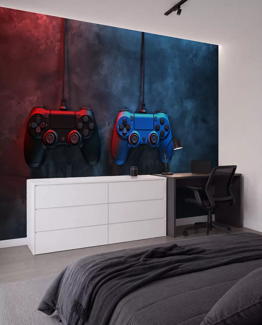 Papier peint DualShock noir et bleu sur fond sombre w01189