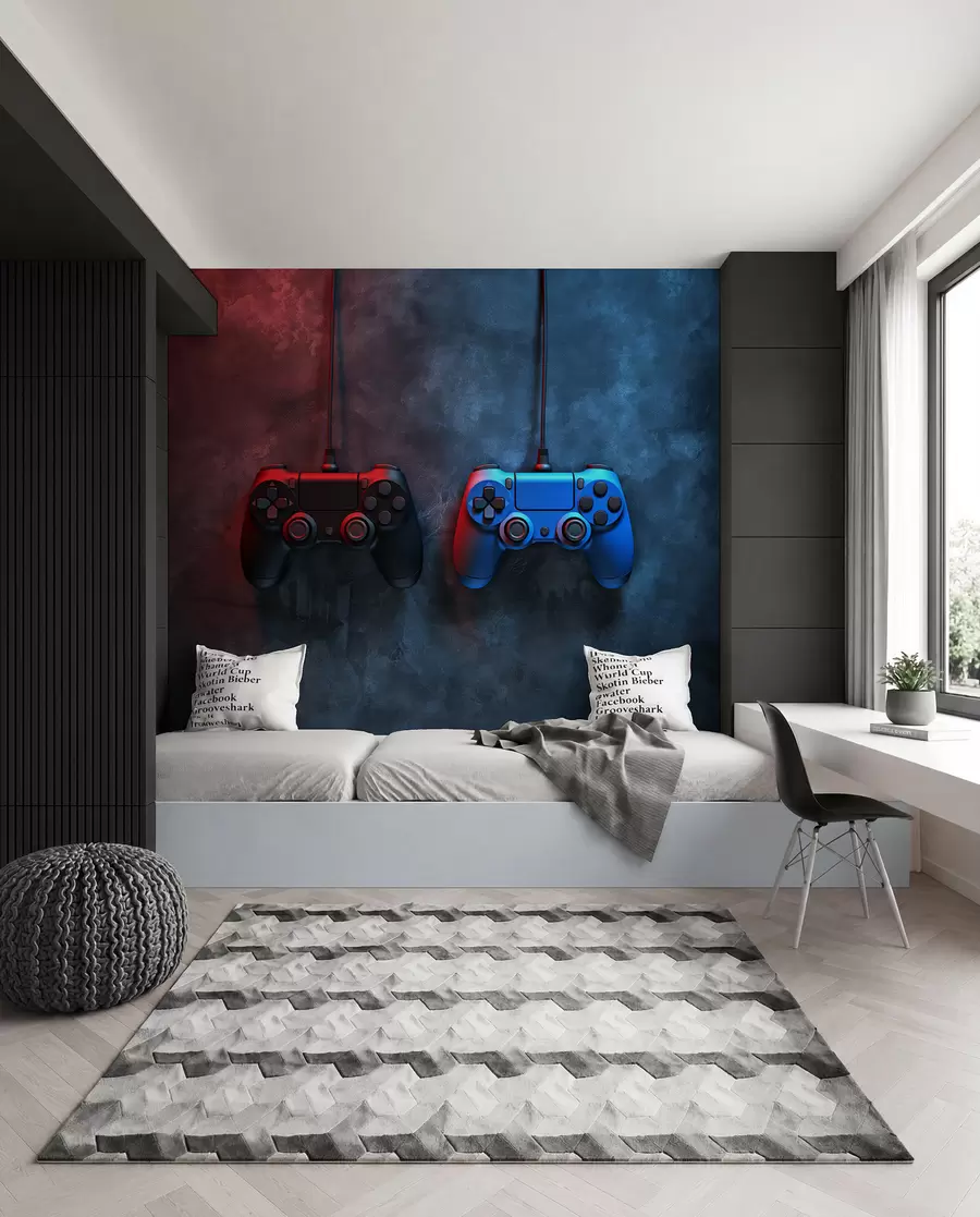 Papier peint DualShock noir et bleu sur fond sombre w01189