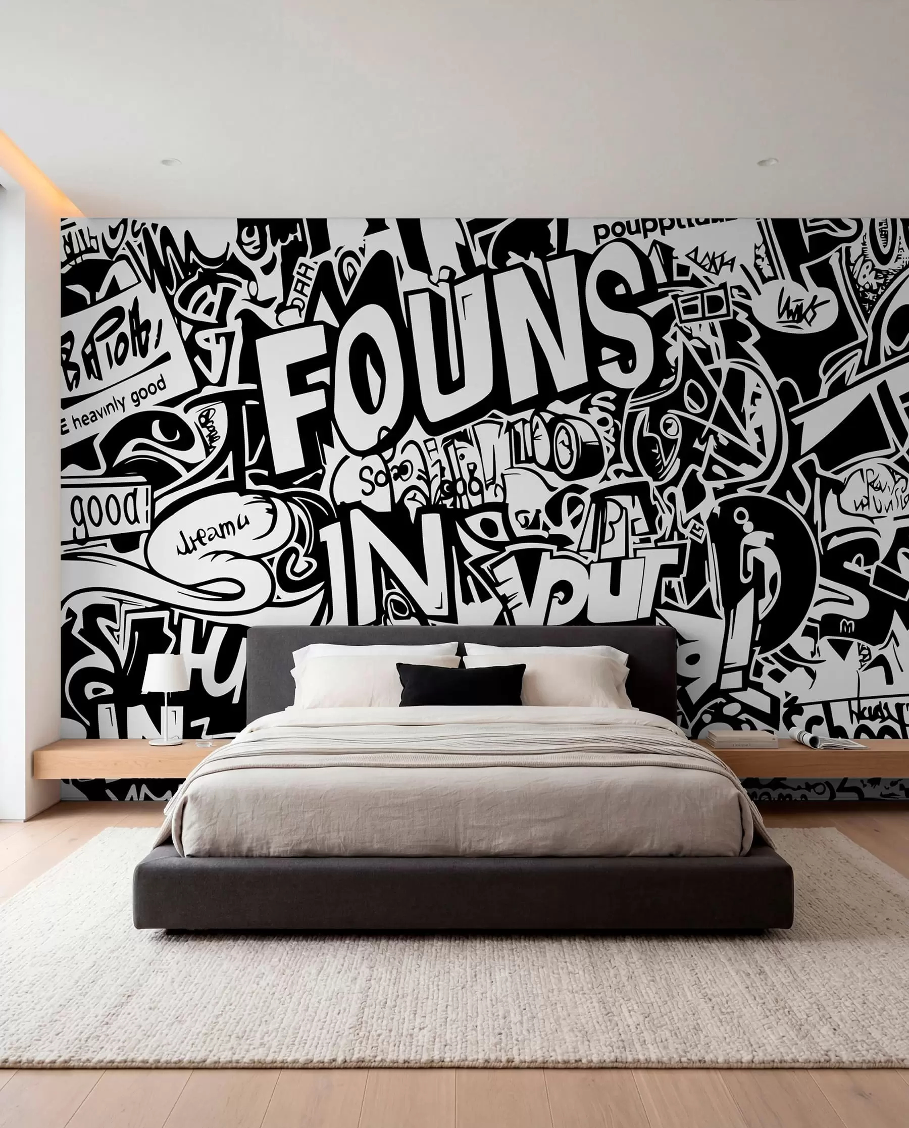 Papier peint Graffitis en noir et blanc w01190