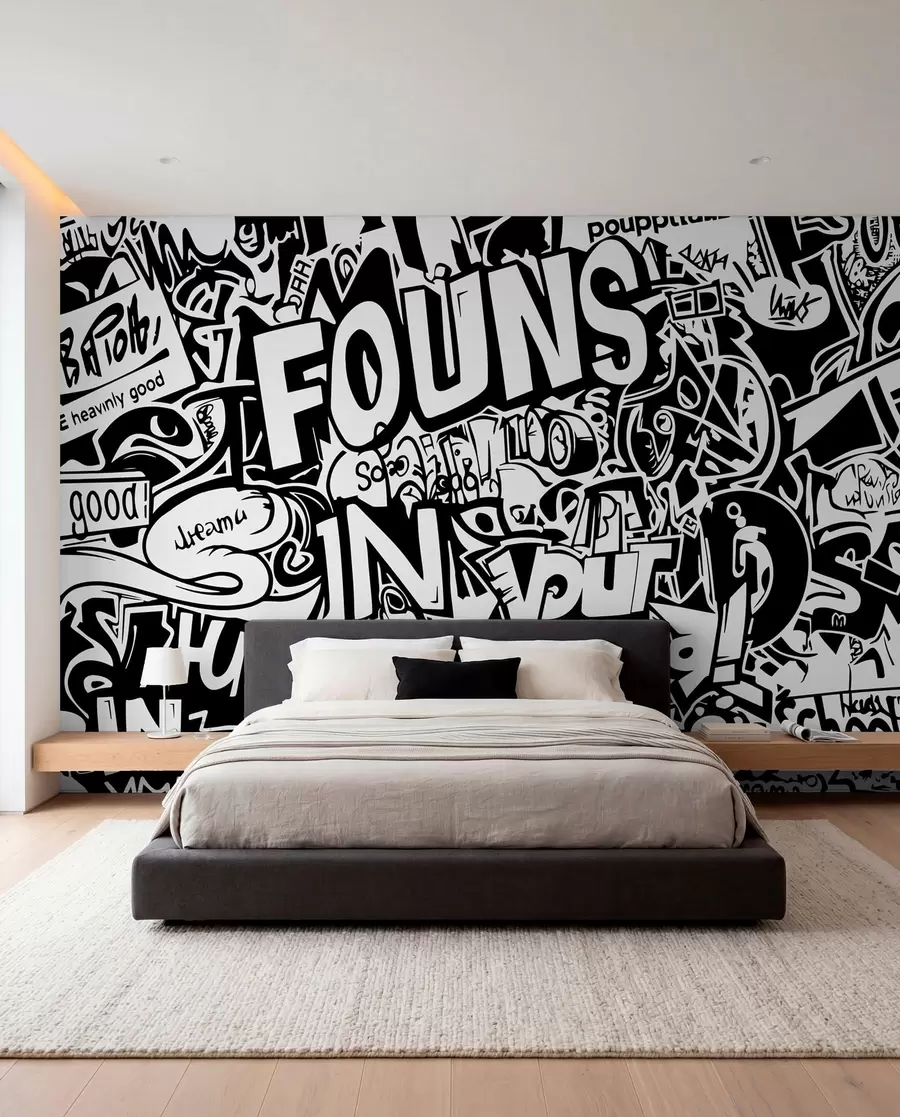 Papier peint Graffitis en noir et blanc w01190