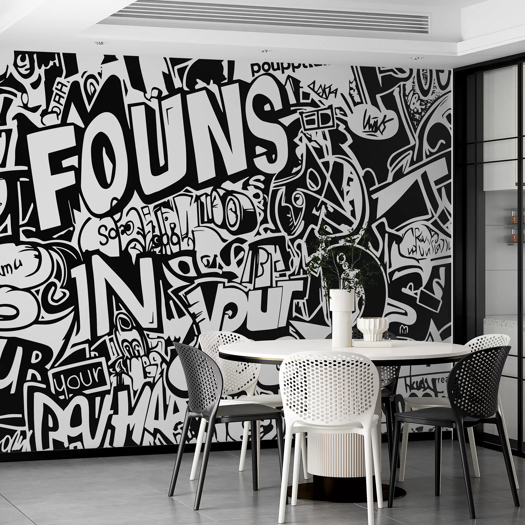 Papier peint Graffitis en noir et blanc w01190