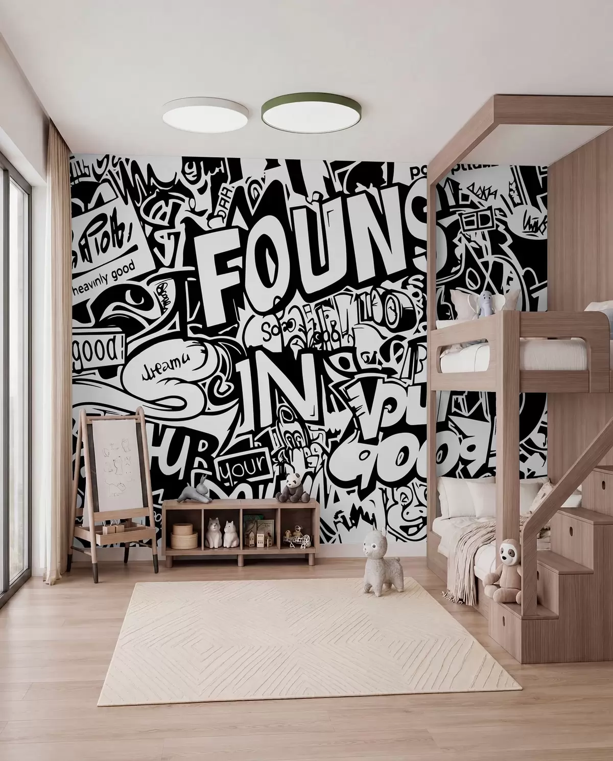 Papier peint Graffitis en noir et blanc w01190