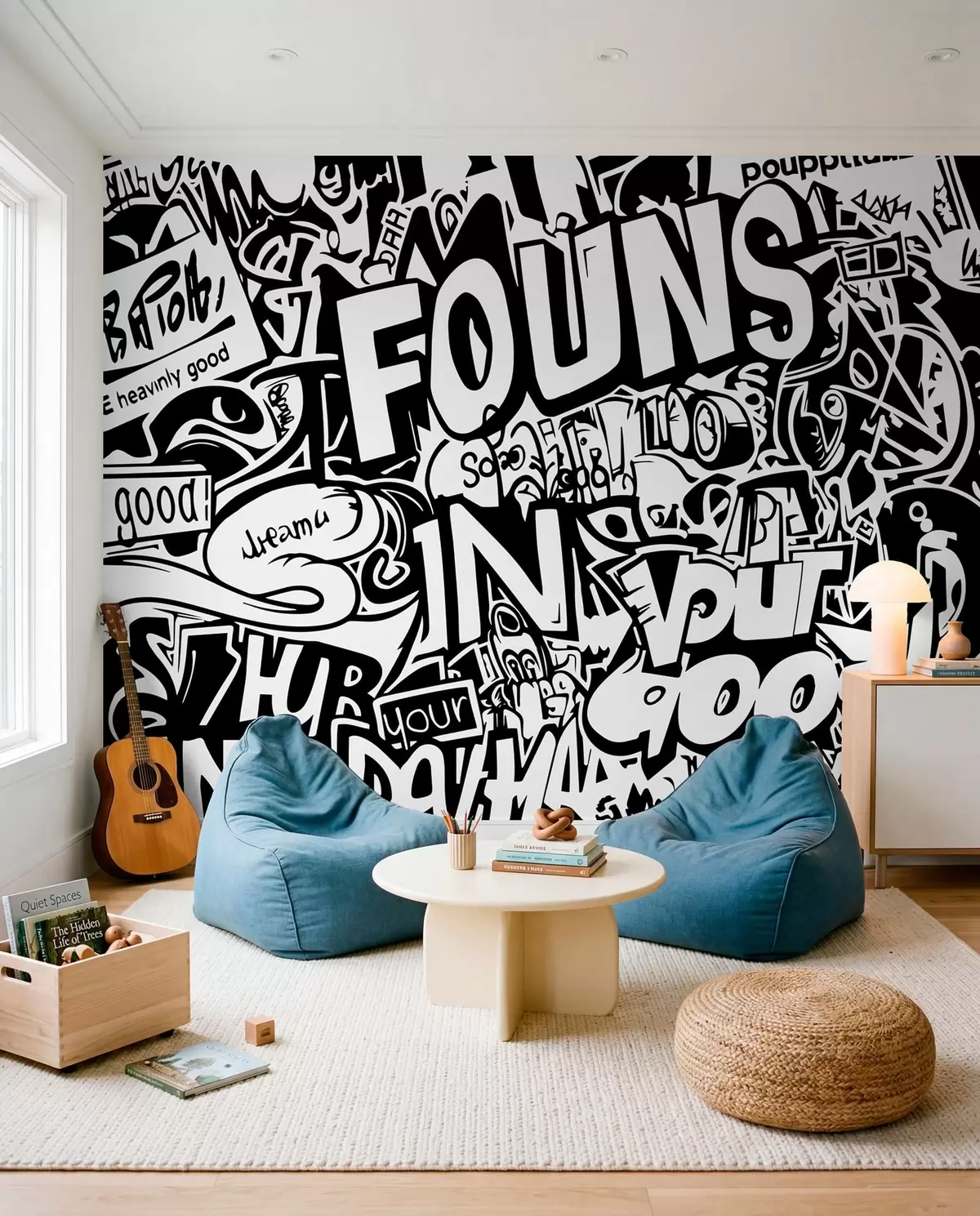 Papier peint Graffitis en noir et blanc w01190