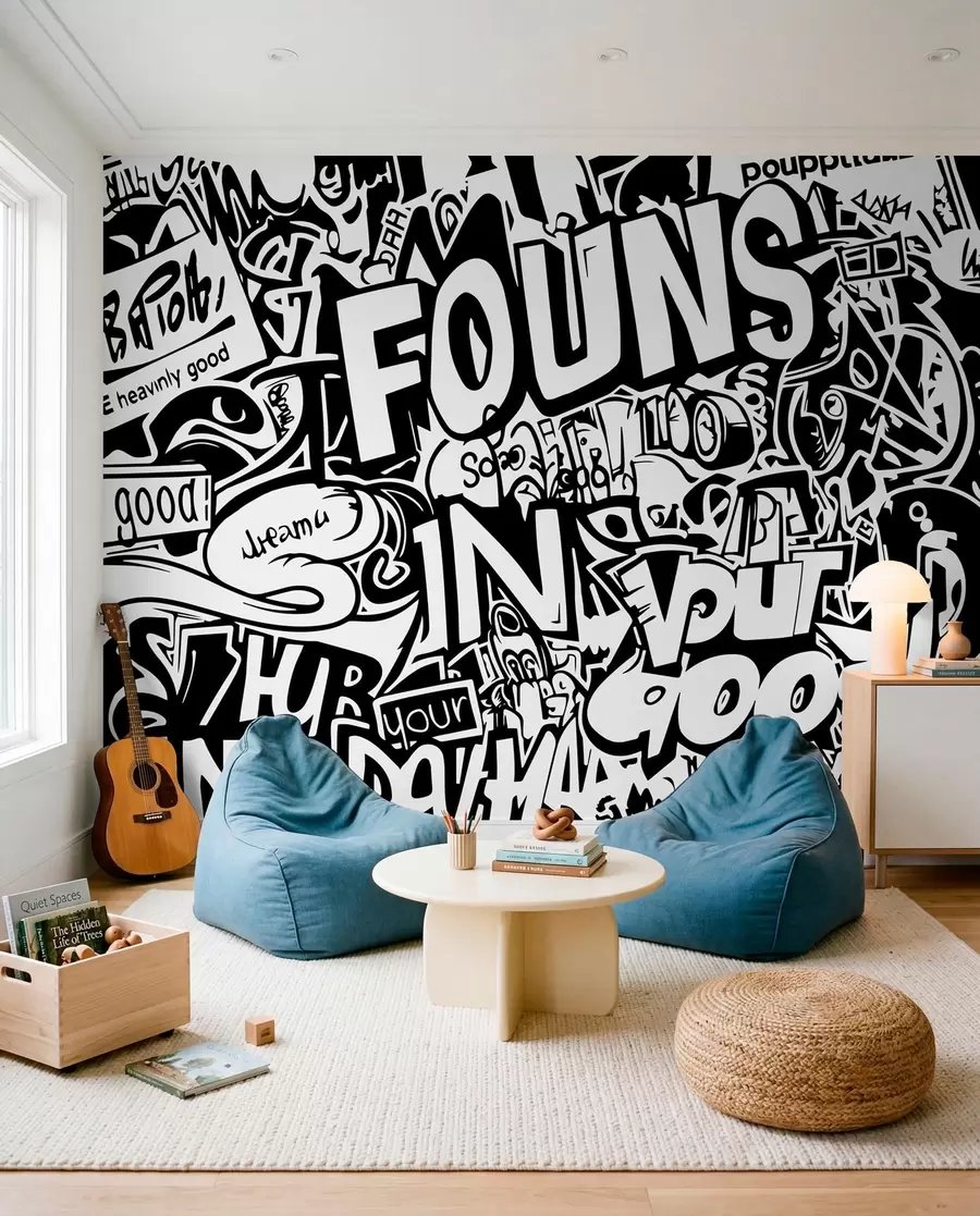 Papier peint Graffitis en noir et blanc w01190