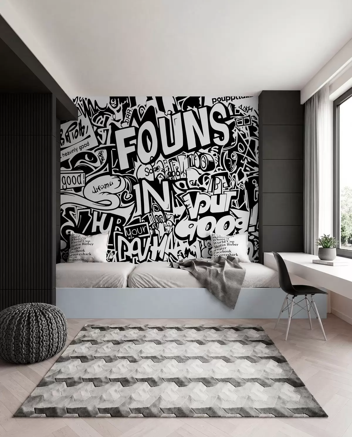 Papier peint Graffitis en noir et blanc w01190