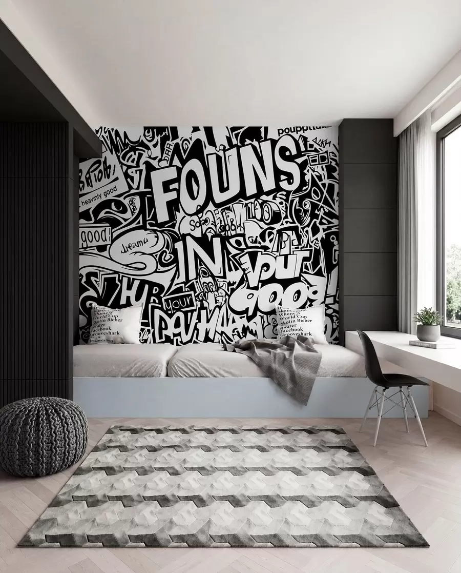 Papier peint Graffitis en noir et blanc w01190