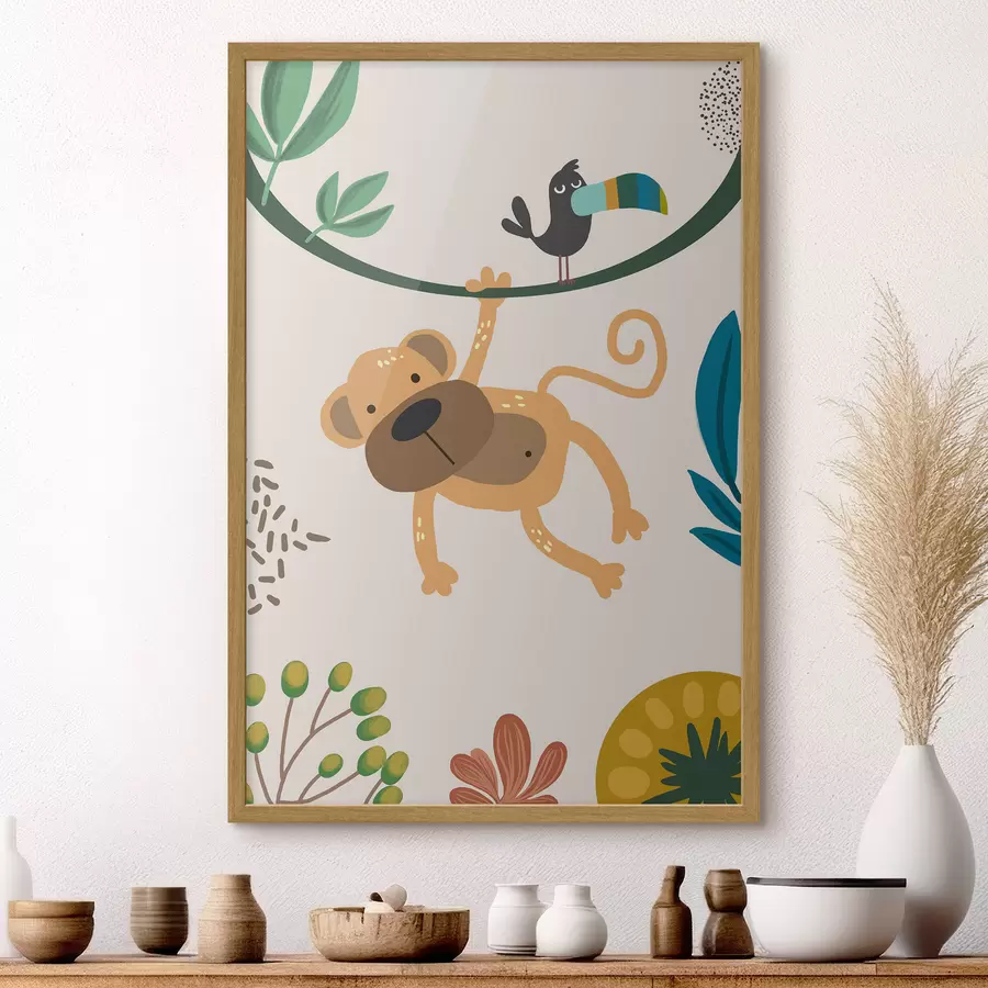 Papier peint Singe dans la jungle en style safari, boho f39094