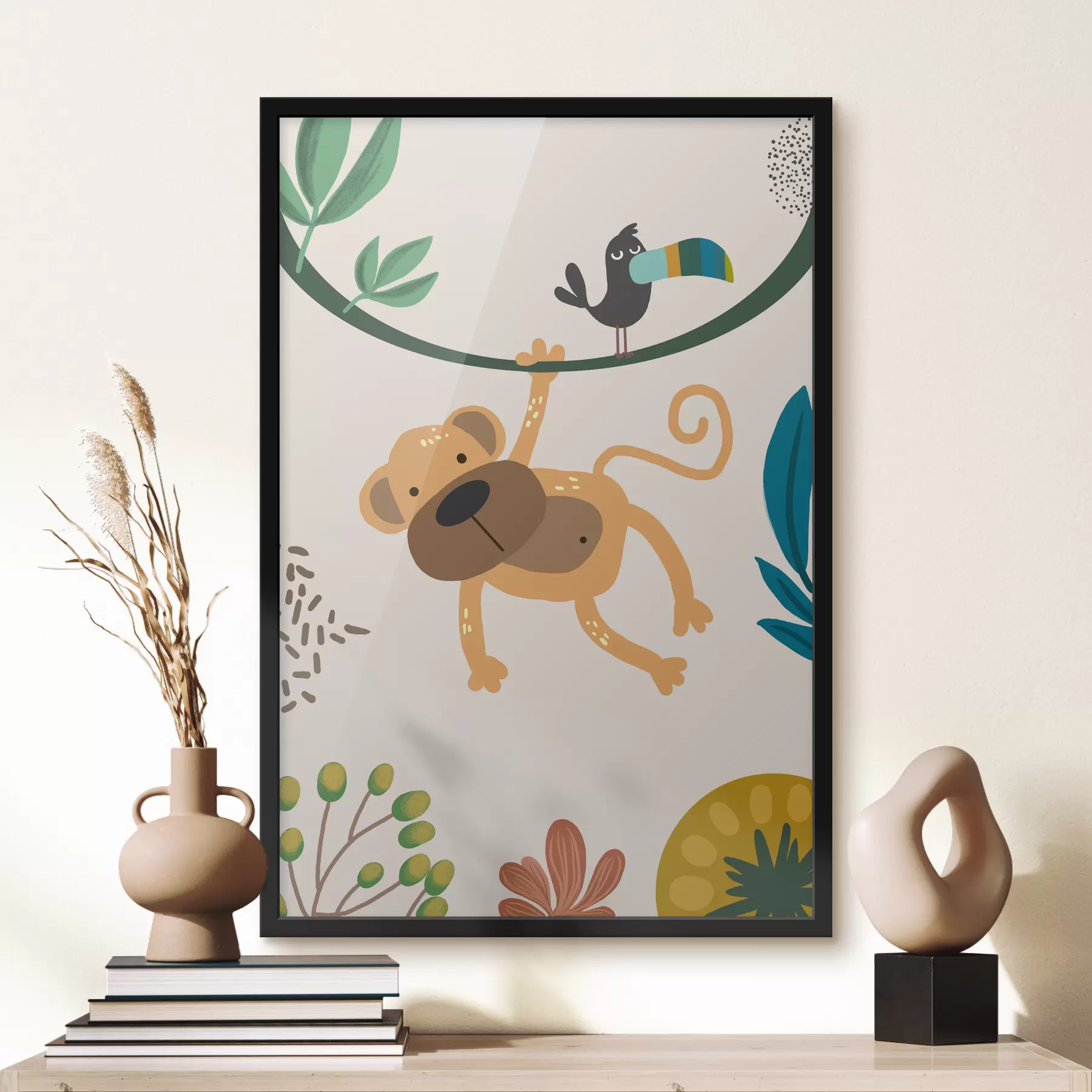Papier peint Singe dans la jungle en style safari, boho f39094