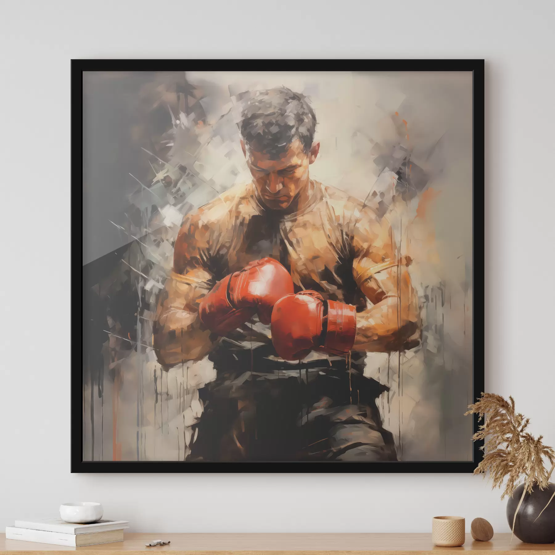 Papier peint Boxer en peinture à l’huile de gants rouges f39180