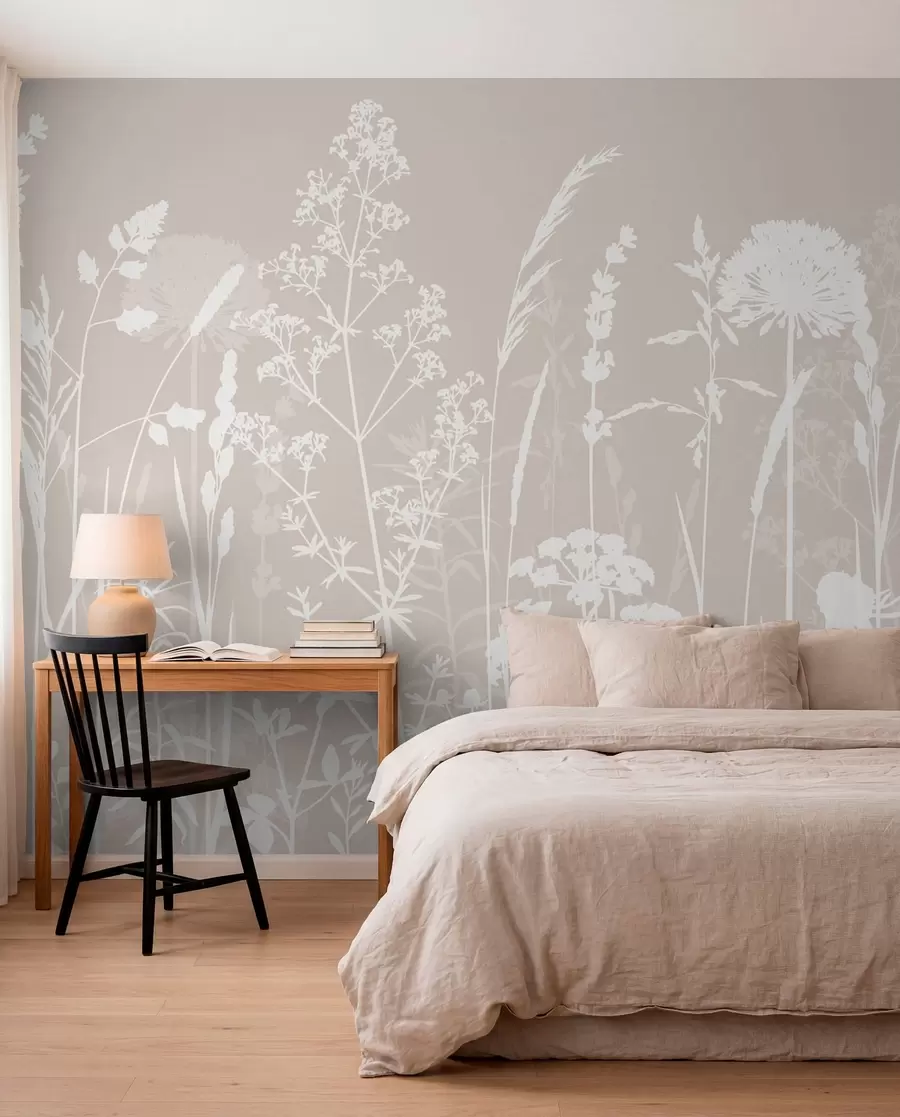 Papier peint Minimalisme doux des plantes et des fleurs des champs w01270