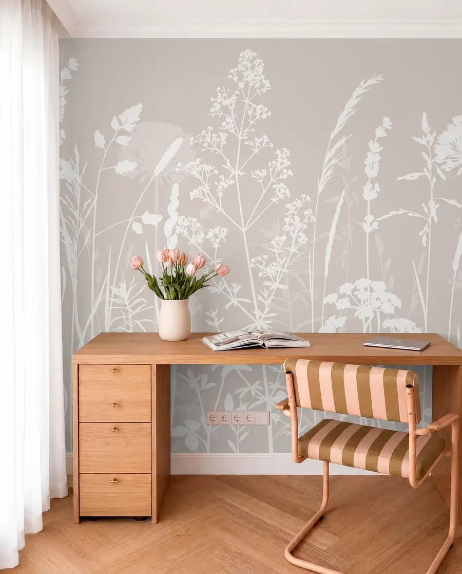 Papier peint Minimalisme doux des plantes et des fleurs des champs w01270