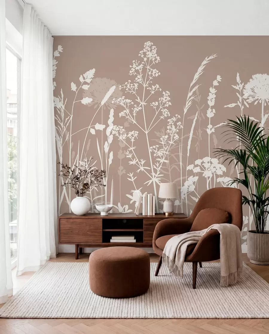 Papier peint Fleurs en silhouette sur taupe w01270v3