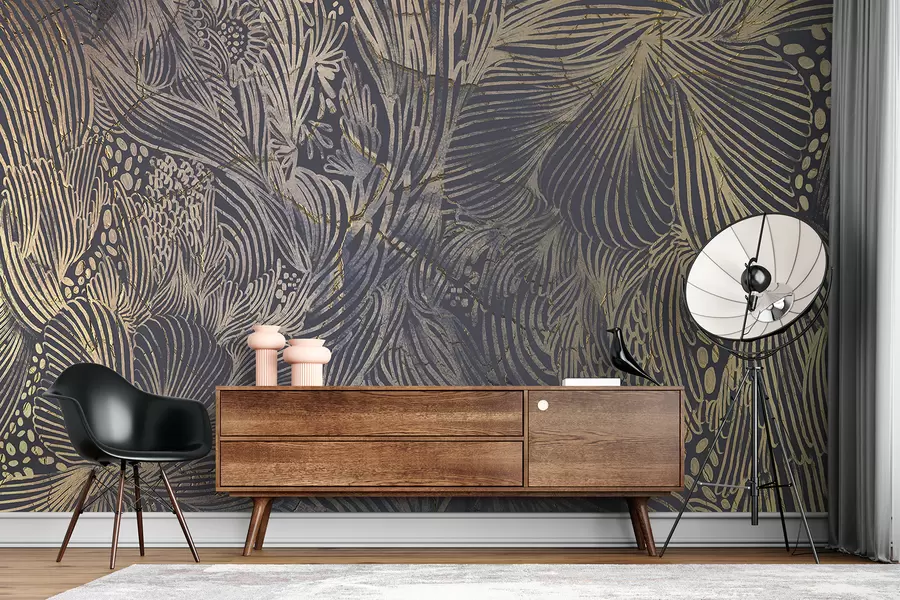 Papier peint Impression abstraite texturée de luxe avec des formes et des lignes organiques qui se chevauchent w01243