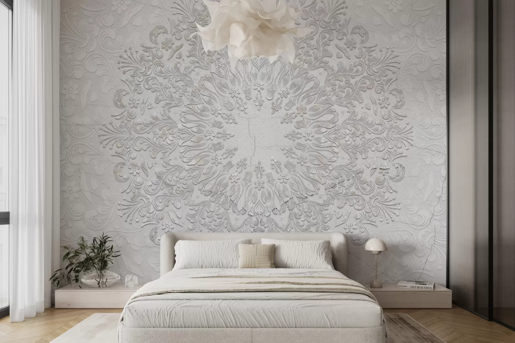 Papier peint Un imprimé mandala très détaillé créant un motif de dentelle magnifique et délicat w01249