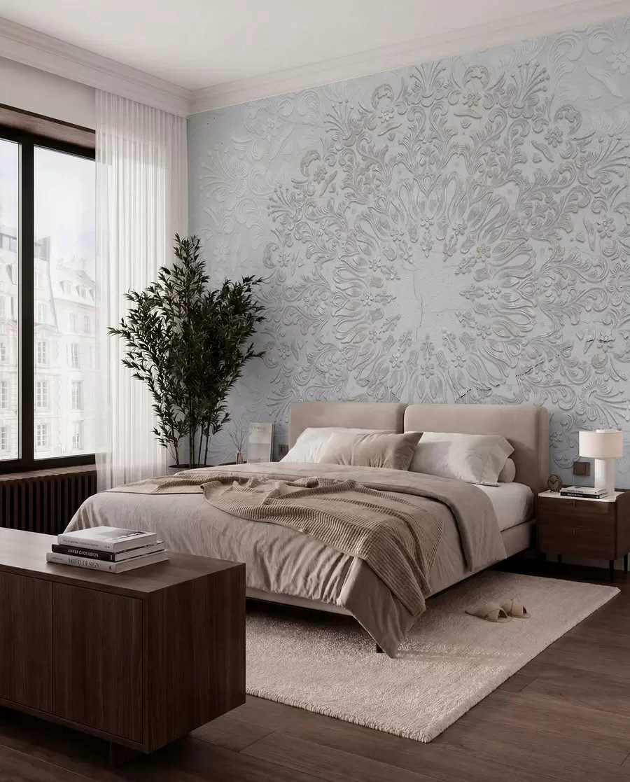 Papier peint Un imprimé mandala très détaillé créant un motif de dentelle magnifique et délicat w01249