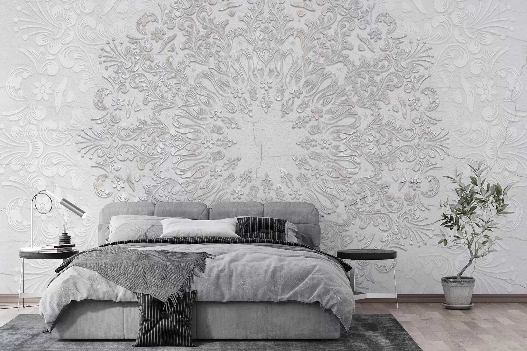 Papier peint Un imprimé mandala très détaillé créant un motif de dentelle magnifique et délicat w01249