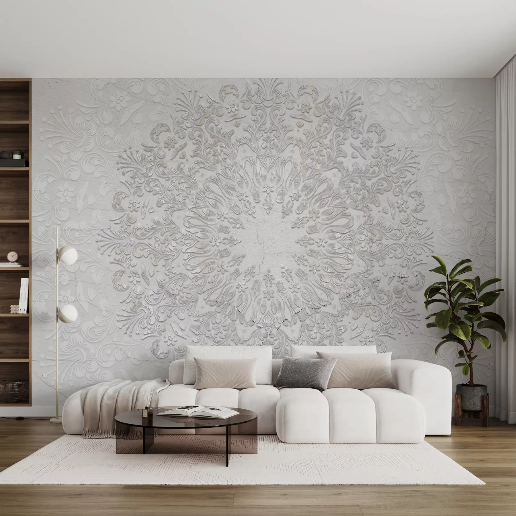 Papier peint Un imprimé mandala très détaillé créant un motif de dentelle magnifique et délicat w01249