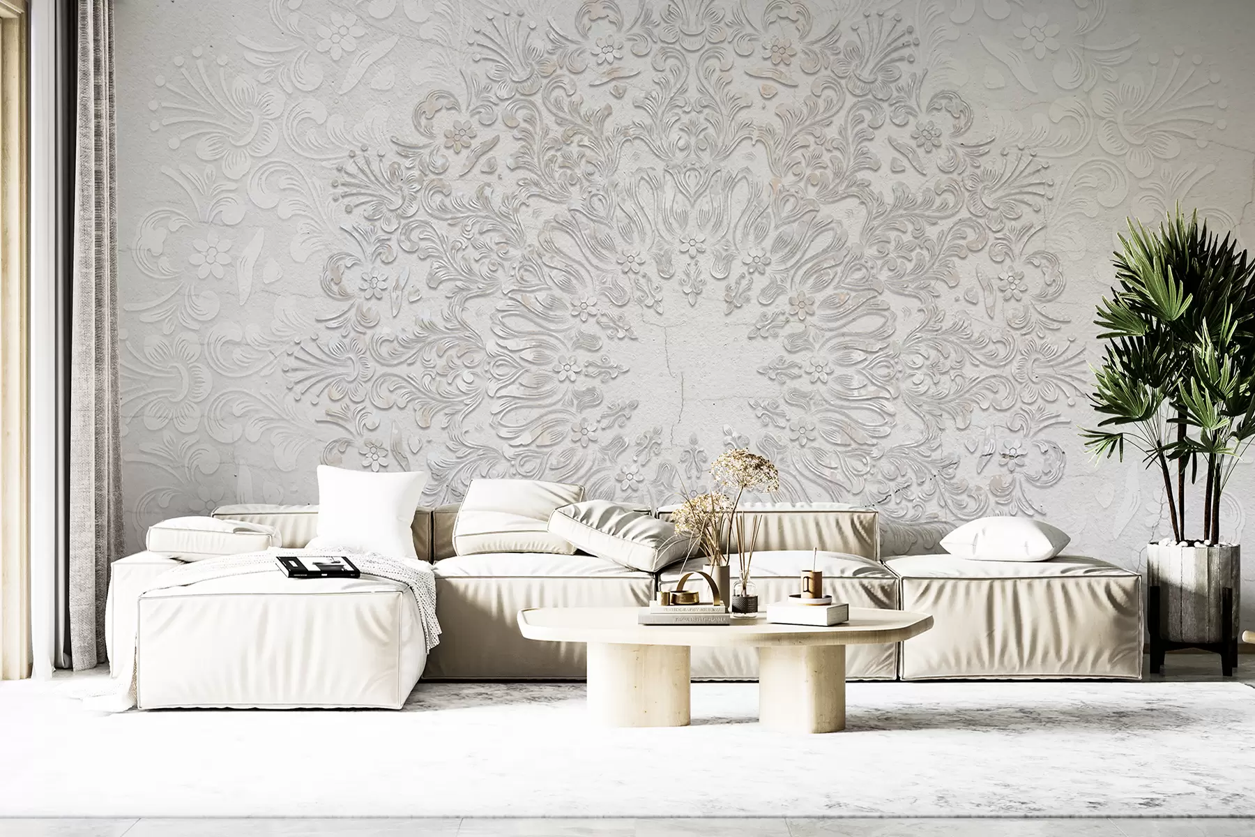 Papier peint Un imprimé mandala très détaillé créant un motif de dentelle magnifique et délicat w01249