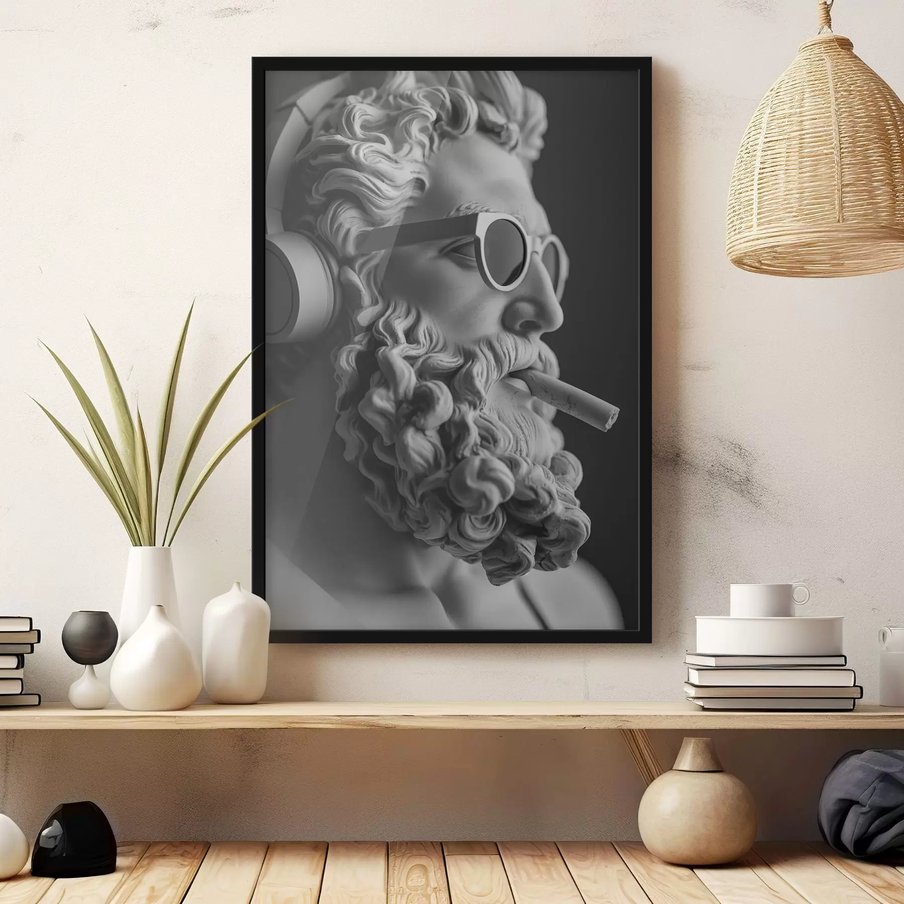 Tableau sculpture grecque ancienne de Zeus en noir et blanc dans un style moderne f26122