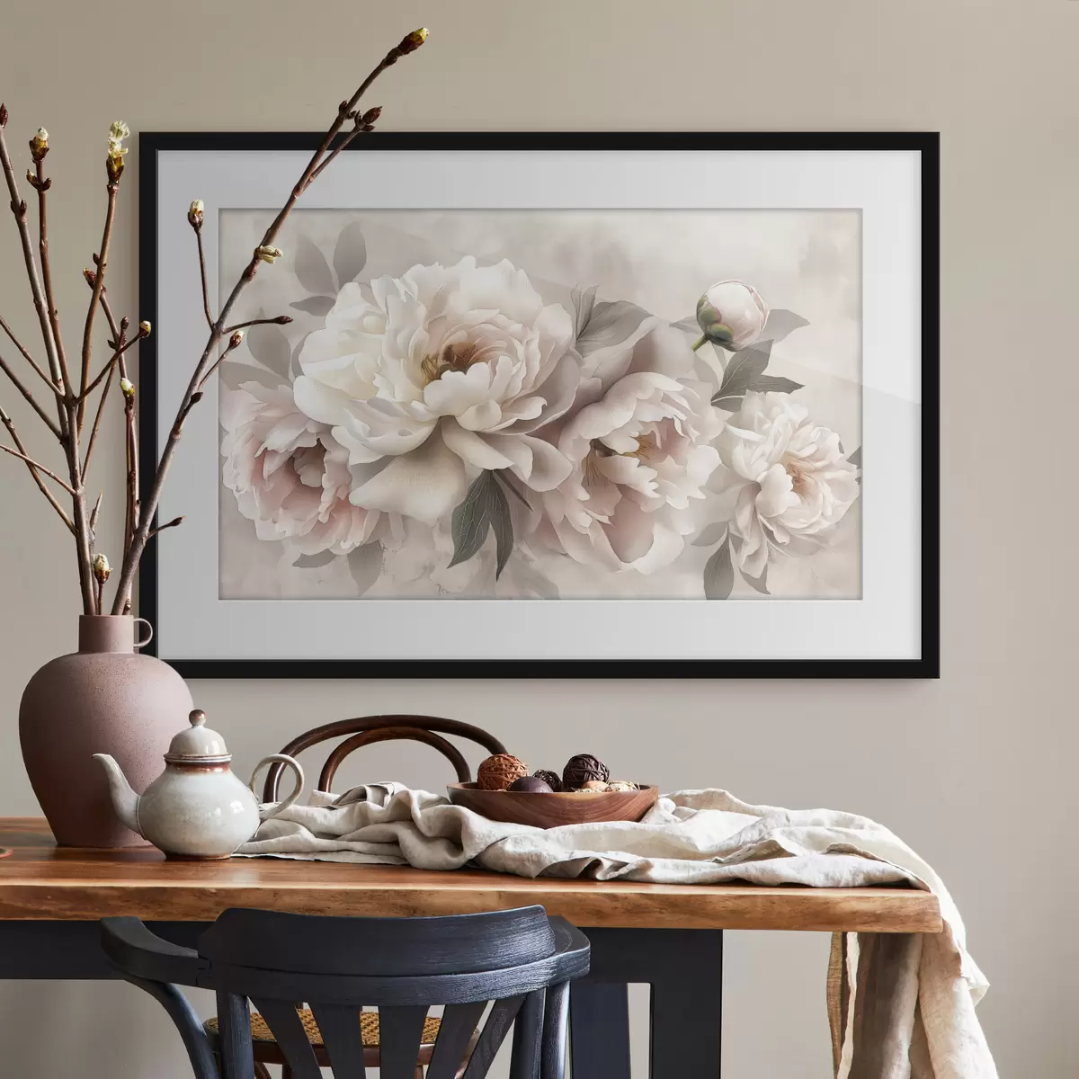 Poster Branche de pivoines rosées f39324