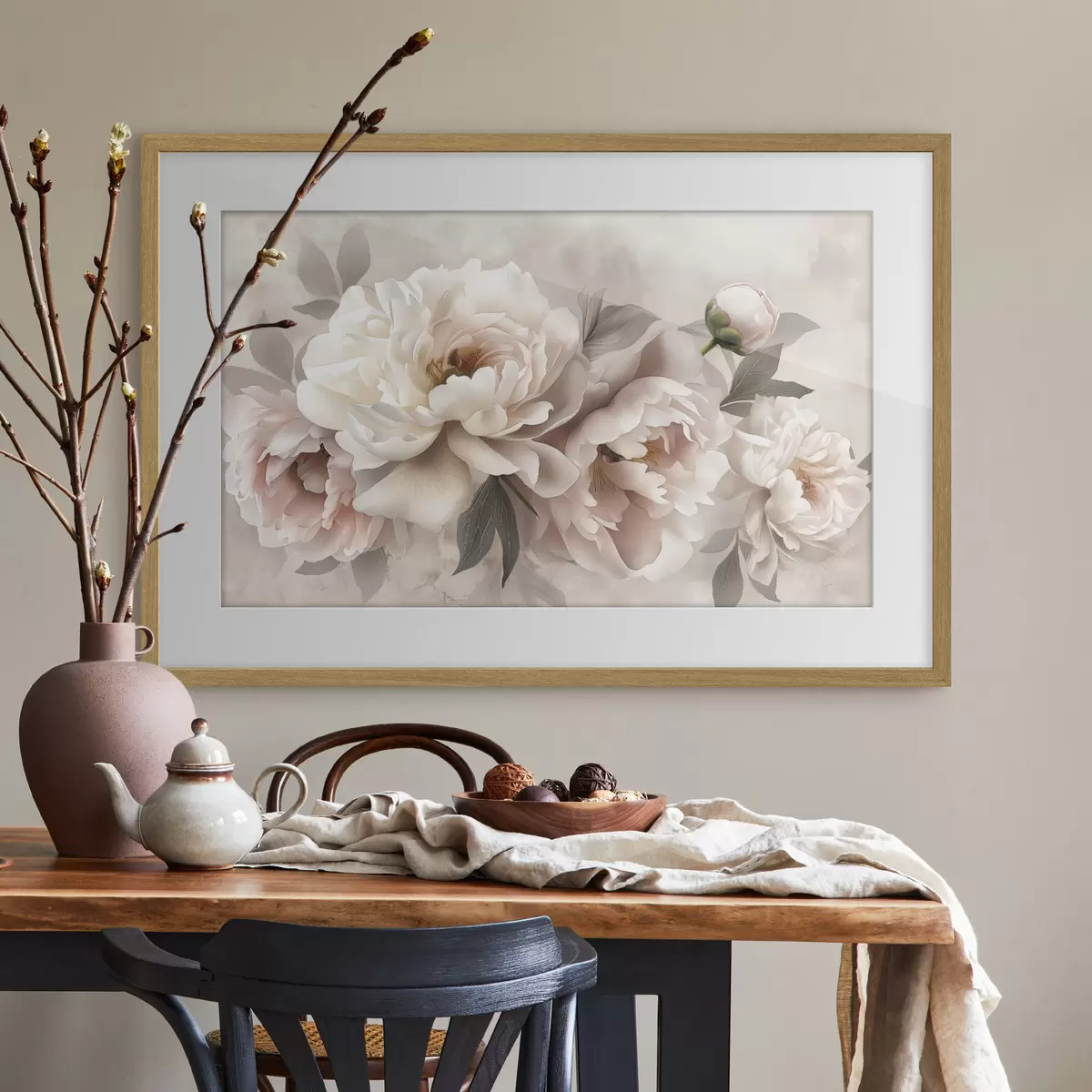 Poster Branche de pivoines rosées f39324