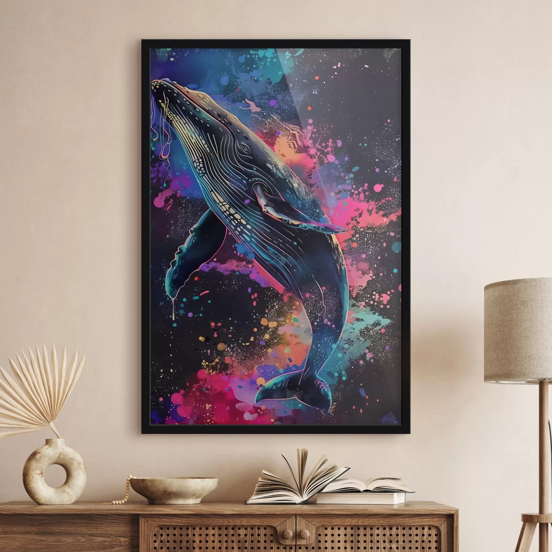 Papier peint Baleine en couleurs et taches f39313