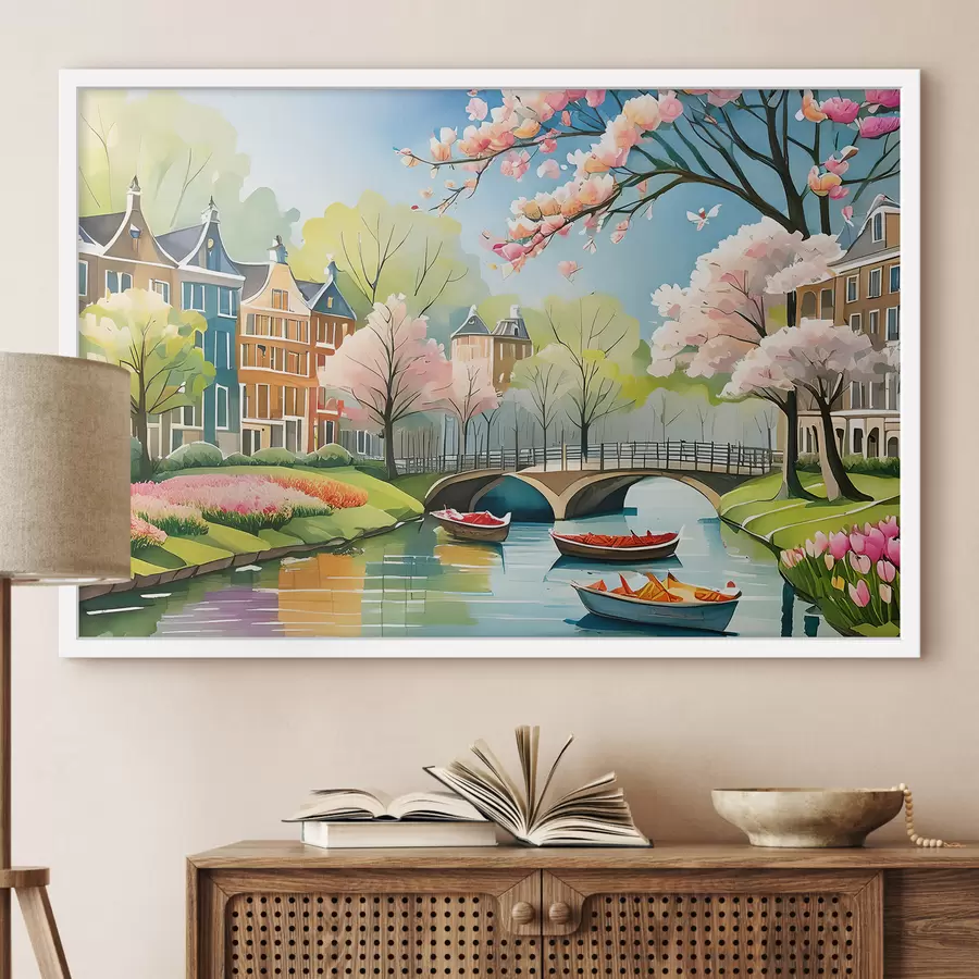 Papier peint arbres en fleurs à Amsterdam au printemps f39301