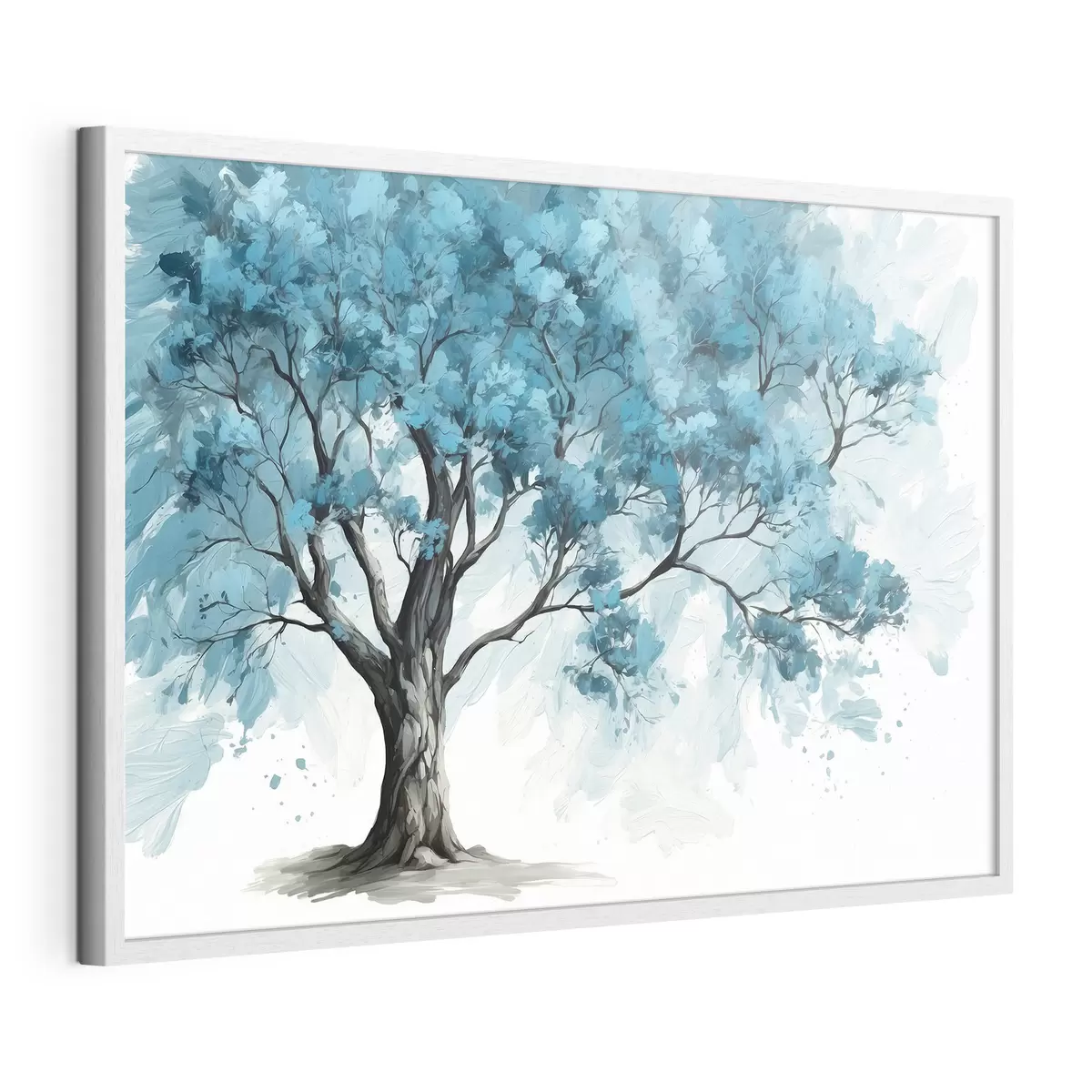 Poster Arbre à feuilles bleues sur fond blanc f39153