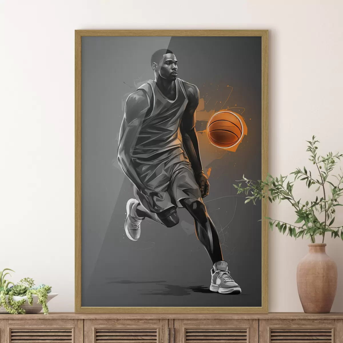 Poster Joueur de basket-ball sur fond gris f39157