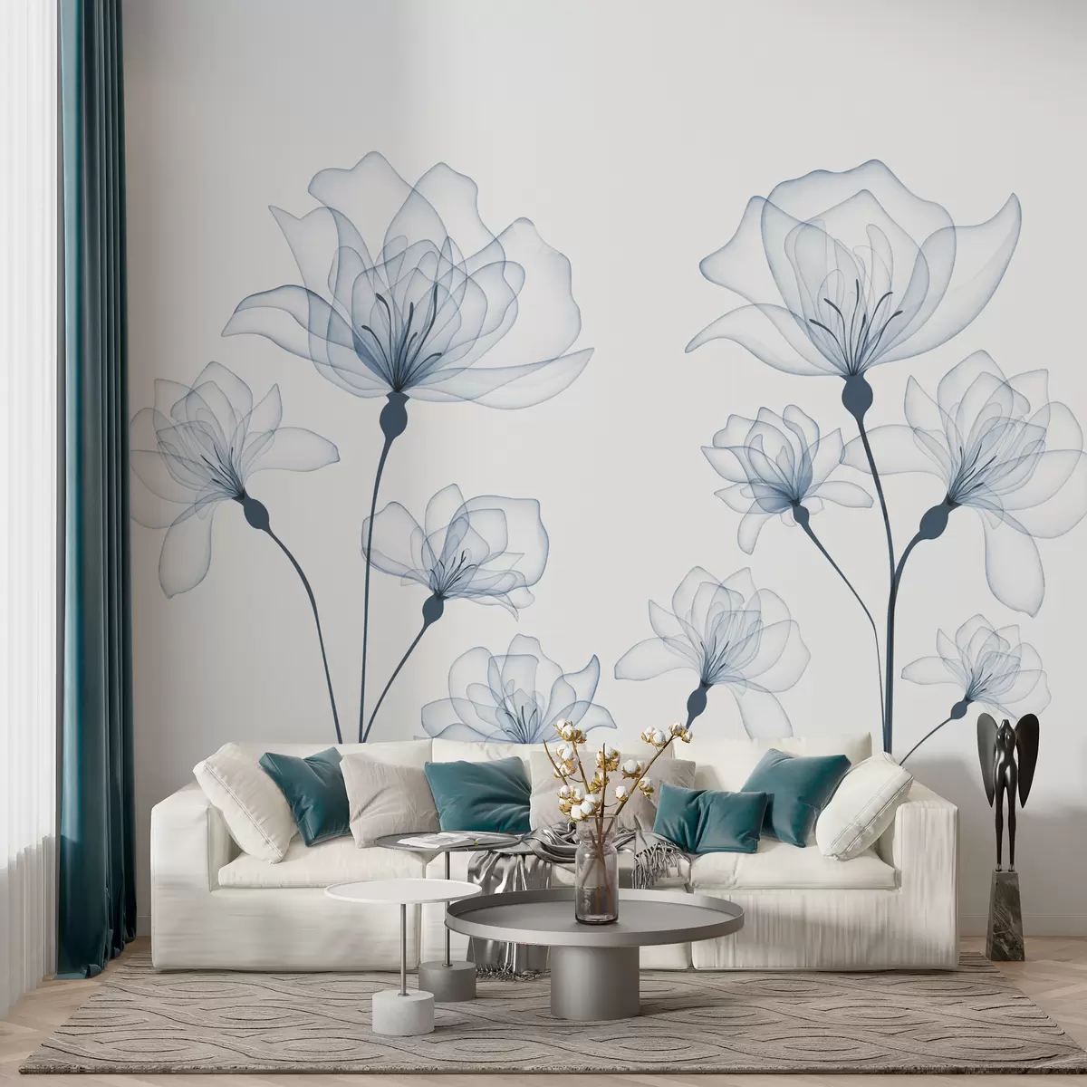 Papier peint Fleurs aquarelles bleues délicates w00744v1