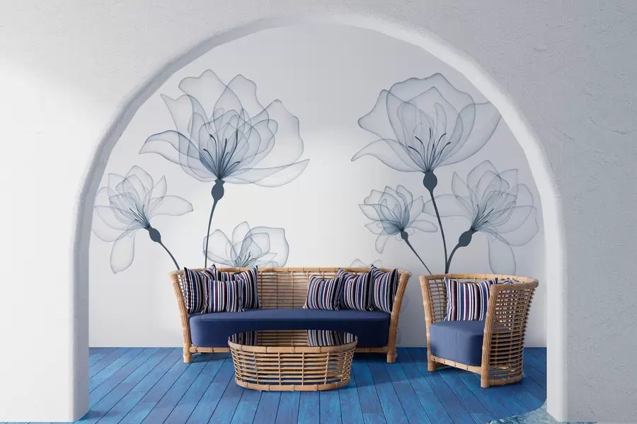 Papier peint Fleurs aquarelles bleues délicates w00744v1