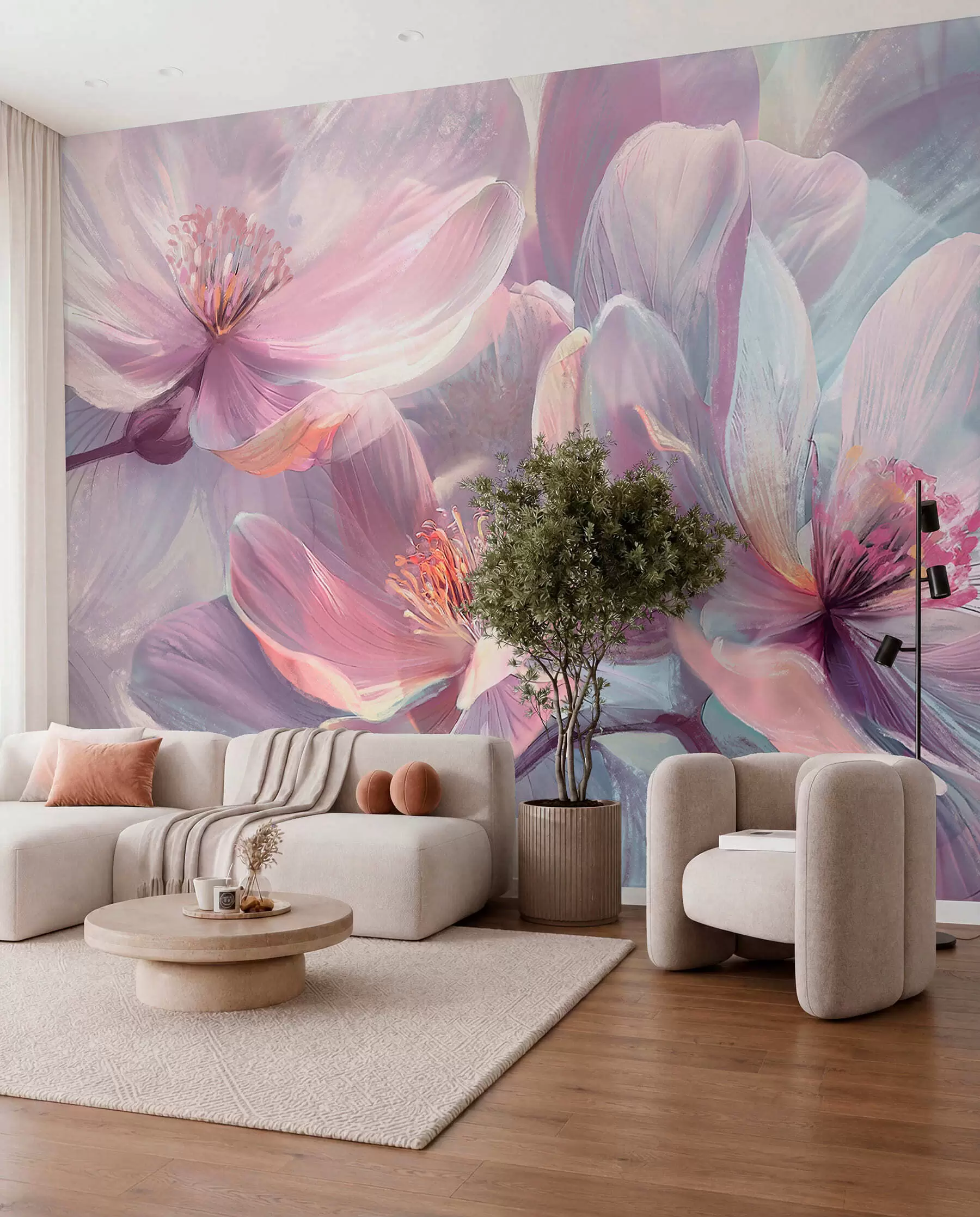 Papier peint Fleurs à la lueur rose w01307