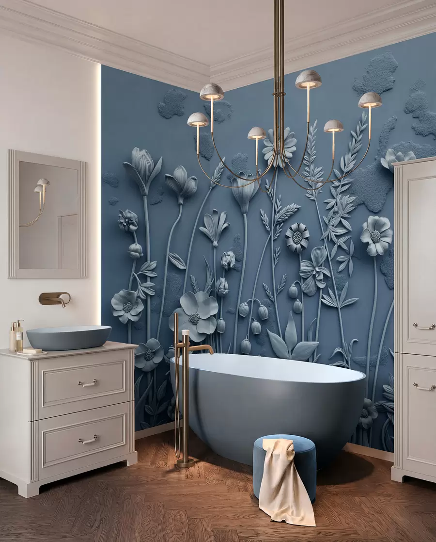 Papier peint Relief de prairie bleu w07869