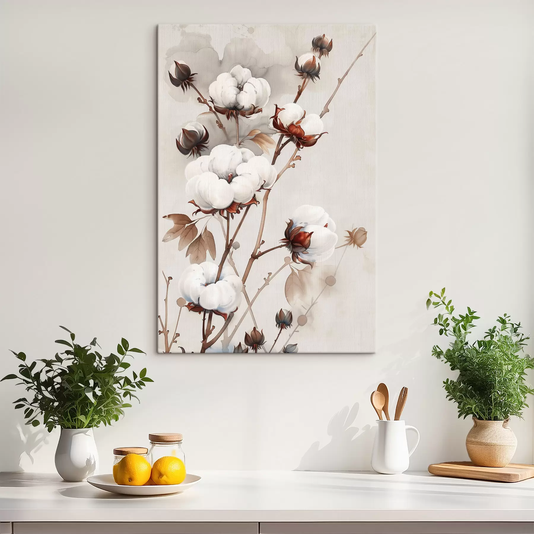 Papier peint Branches de coton dans un style aquarelle s39215