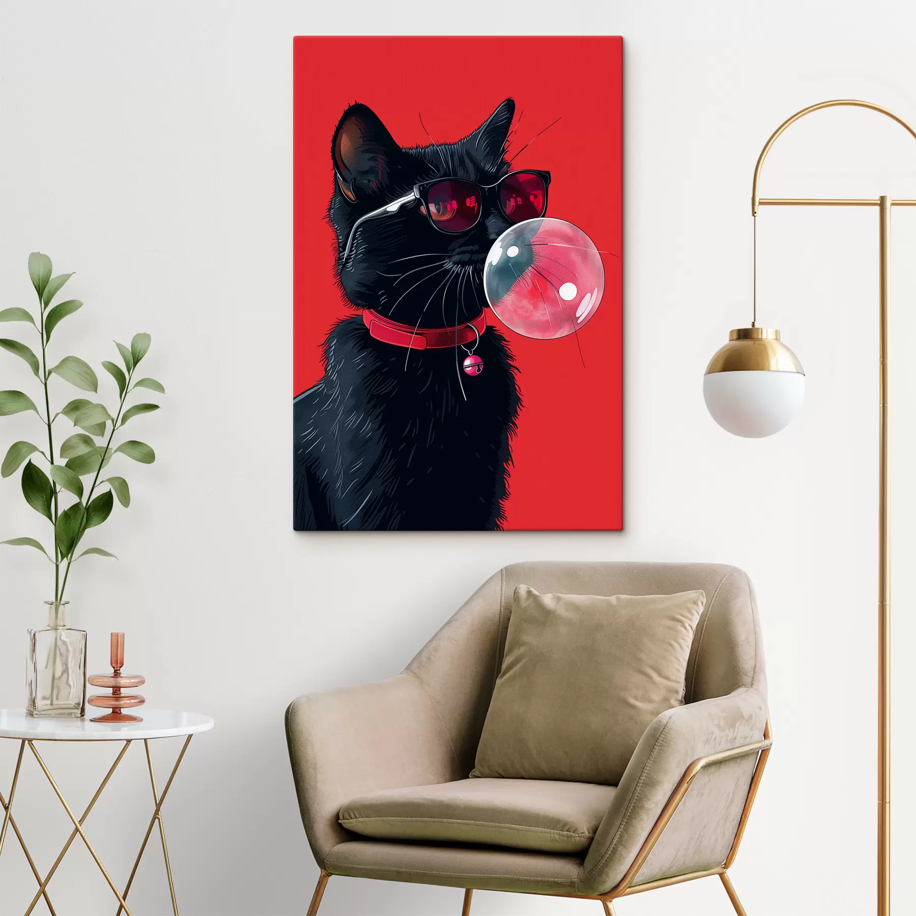 Tableau Chat noir mignon s39223