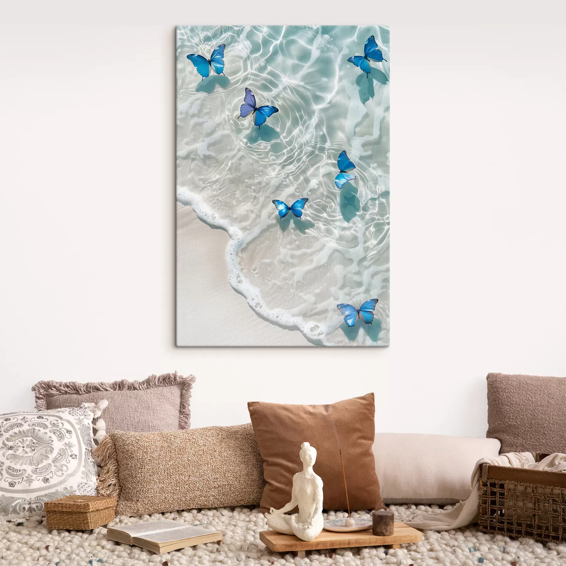 Tableau Papillons bleus sur une vague de mer s39228