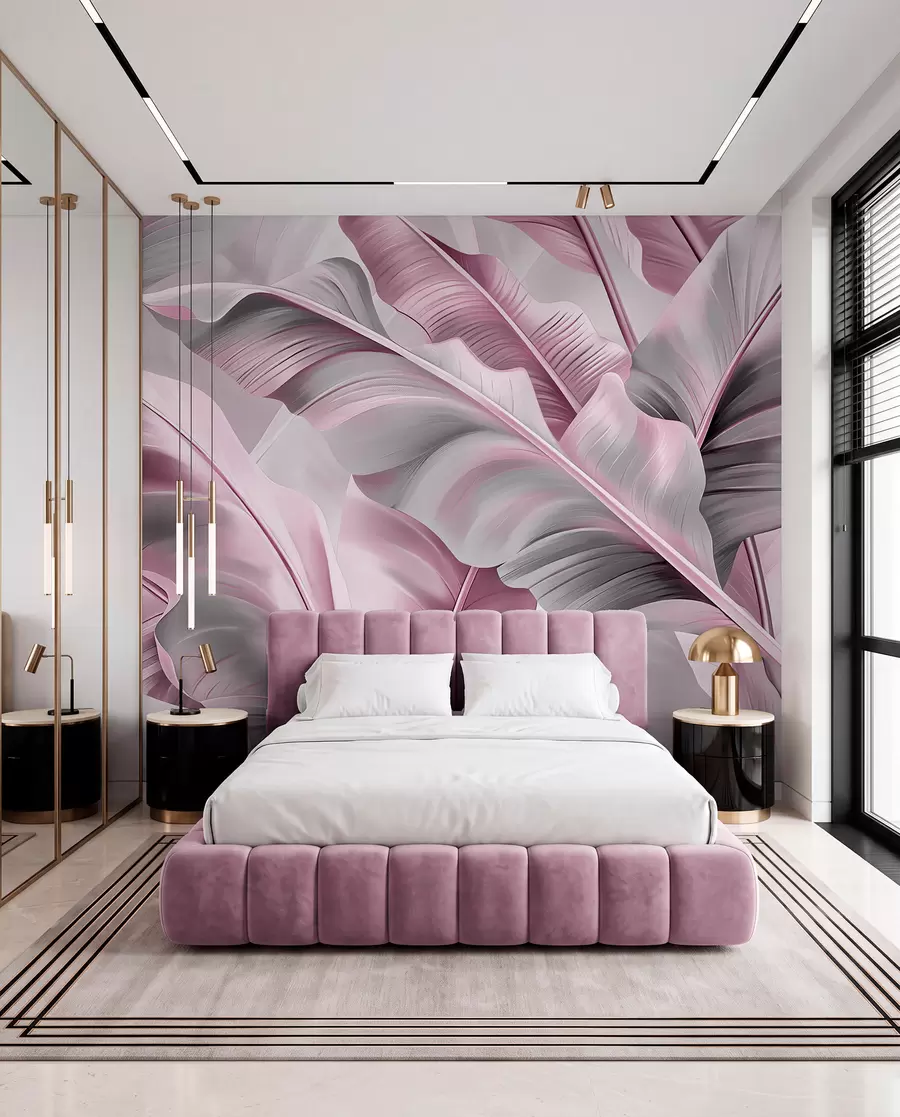 Papier peint grandes feuilles de bananier luxueuses dans des tons gris rosé w07876v2