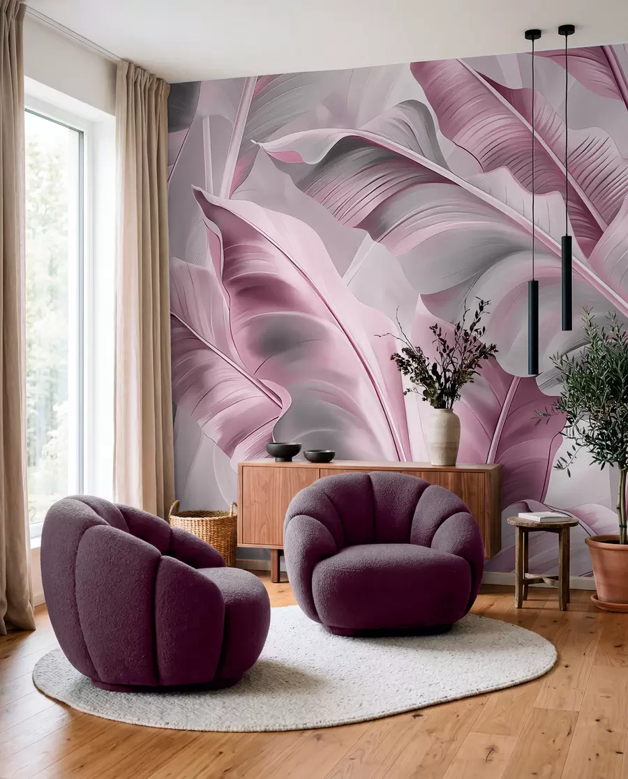 Papier peint grandes feuilles de bananier luxueuses dans des tons gris rosé w07876v2