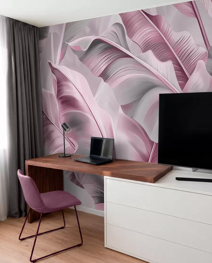 Papier peint grandes feuilles de bananier luxueuses dans des tons gris rosé w07876v2