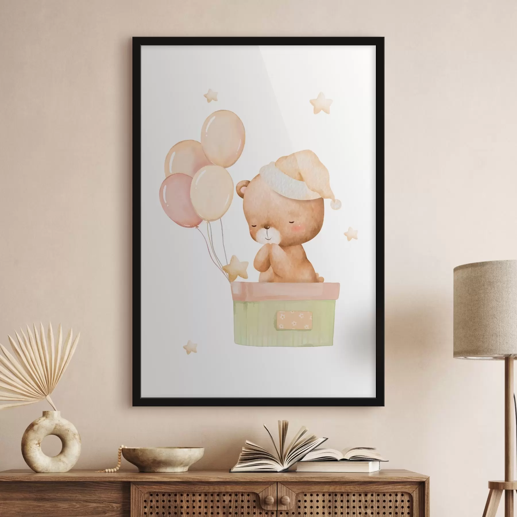 Papier peint Mignon ourson avec des ballons et des étoiles f37918