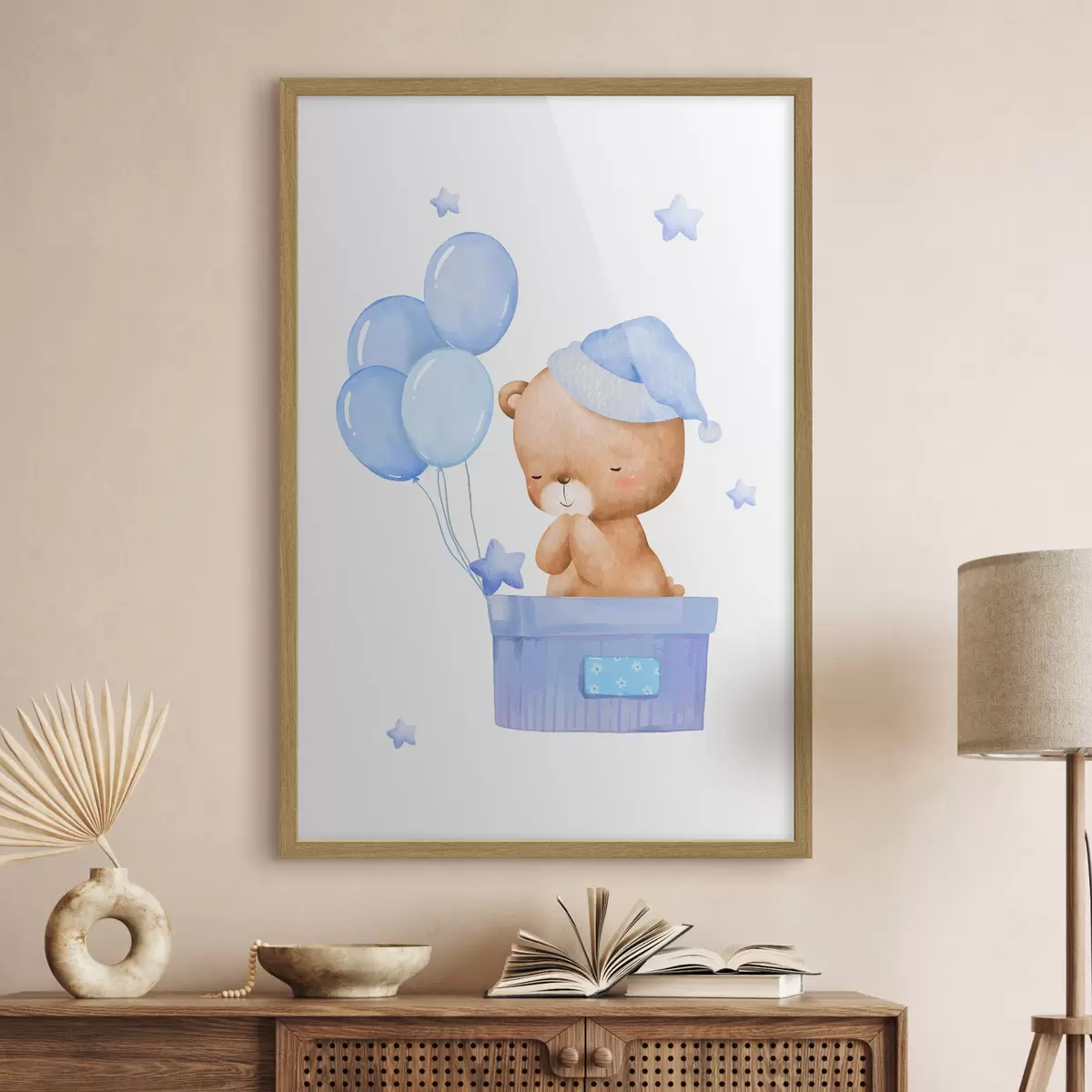 Poster Adorable ours avec des ballons joyeux f37918v1