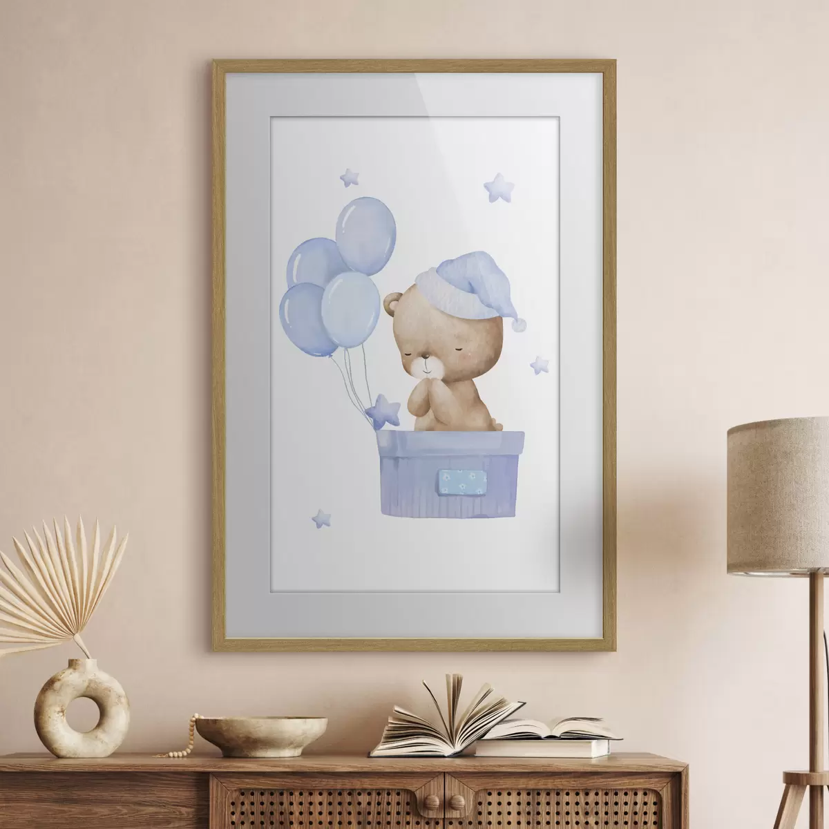 Poster Adorable ours avec des ballons joyeux f37918v1