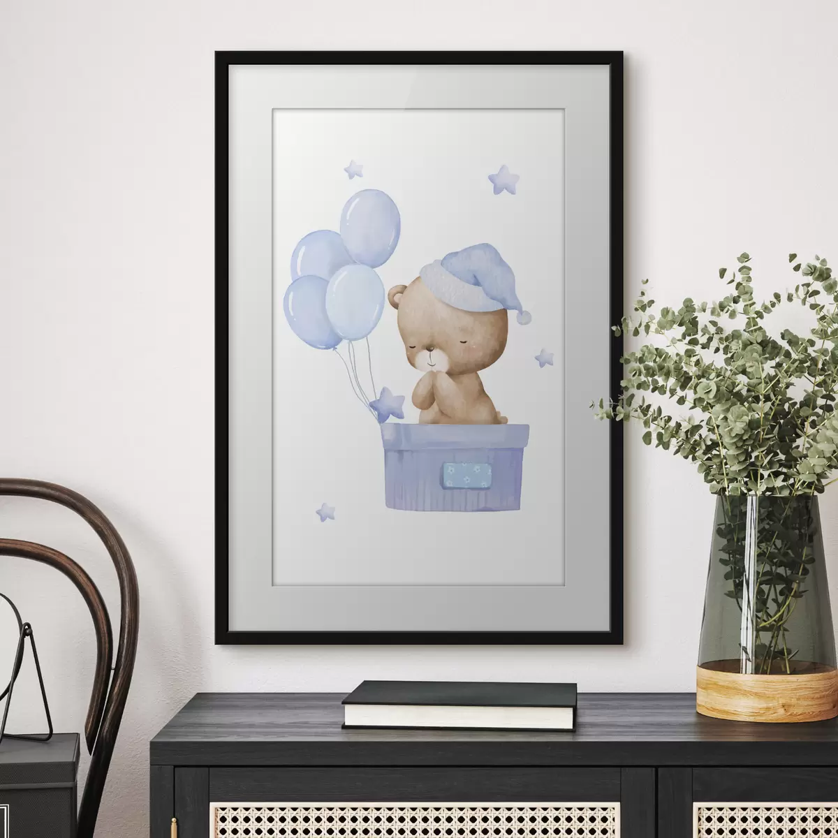 Poster Adorable ours avec des ballons joyeux f37918v1