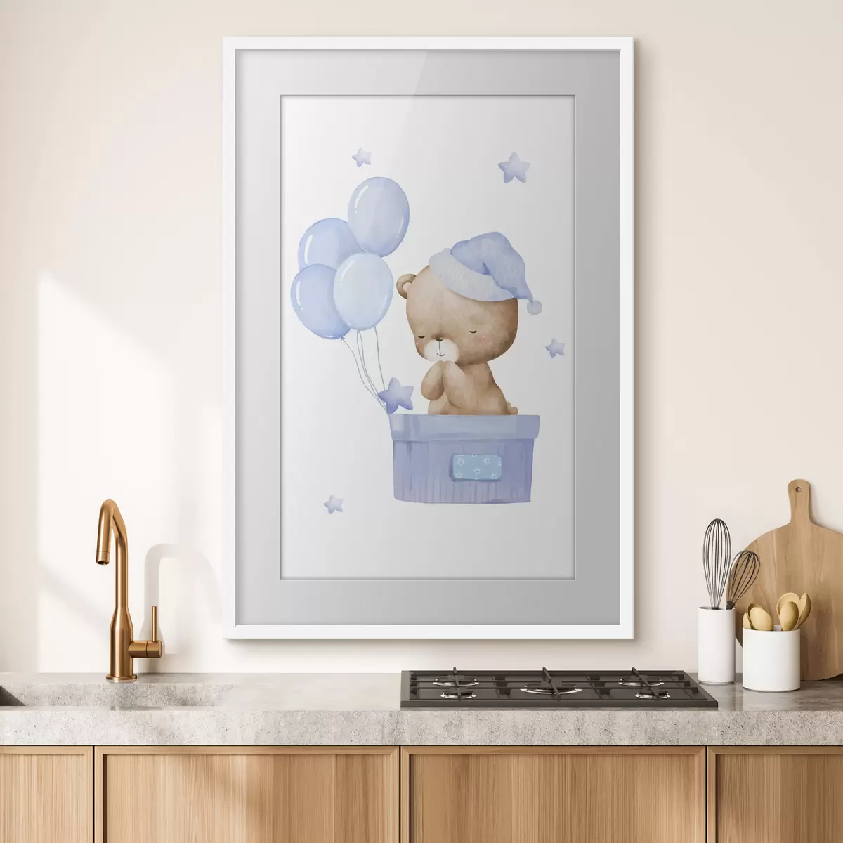 Poster Adorable ours avec des ballons joyeux f37918v1