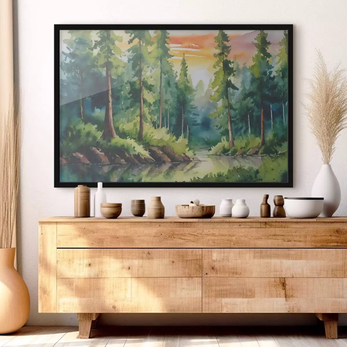 Poster Forêt sereine au bord d'une rivière tranquille f37948