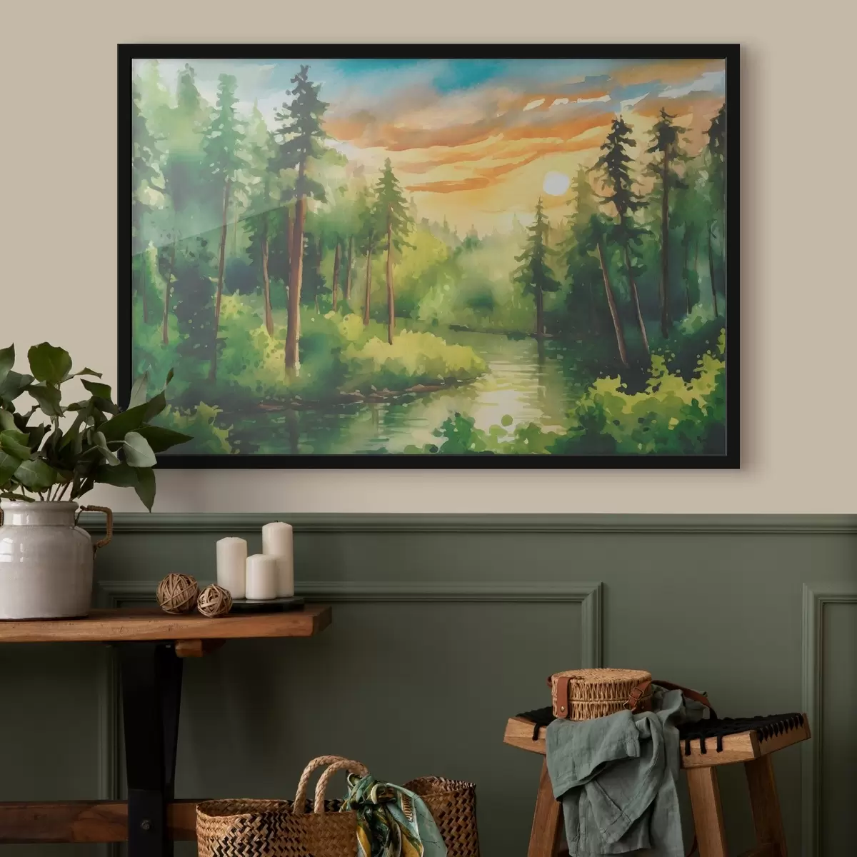 Poster Coucher de soleil serein sur une végétation luxuriante f37950