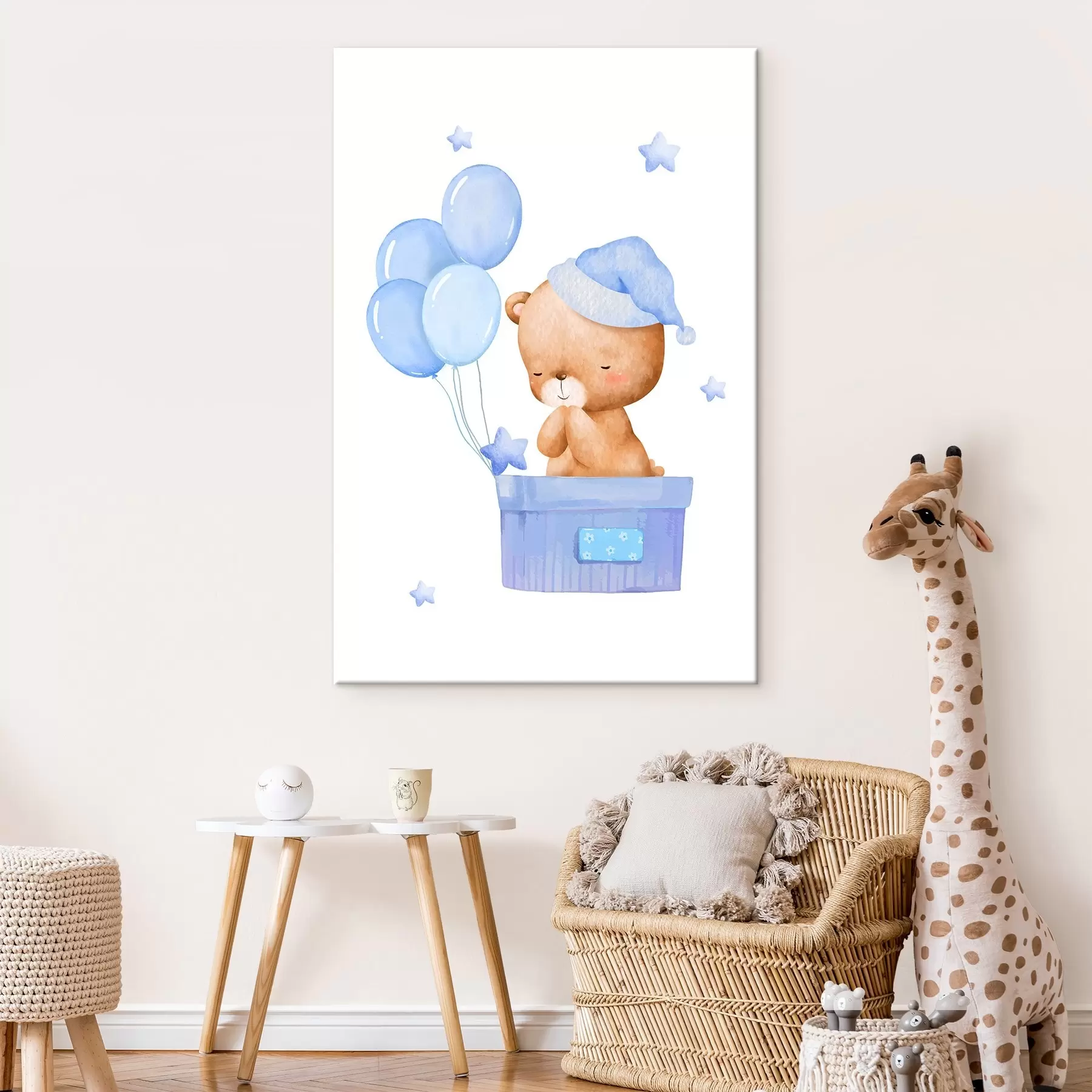 Tableau Ourson mignon avec des ballons et des étoiles s37918v1